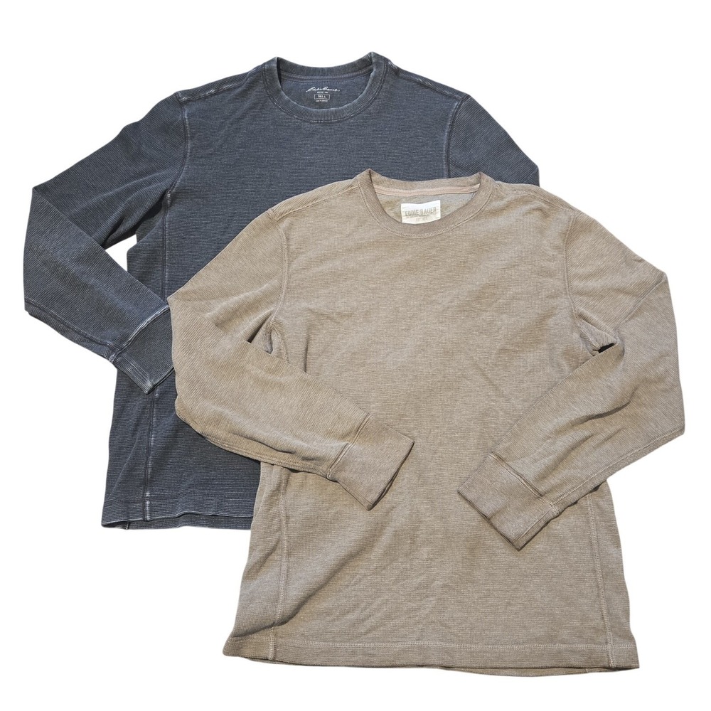 Lot of 2 Eddie Bauer Shirt Mens Large Tall Waffle Knit Thermal Top Long Sleeve